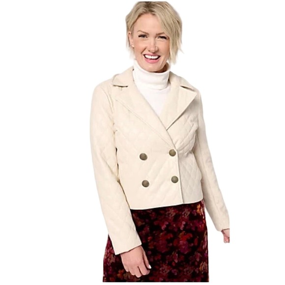Susan Graver Jackets & Blazers - Susan Graver QUILTED Faux Leather Double Breasted Cropped Jacket BONE SIZE M NWT